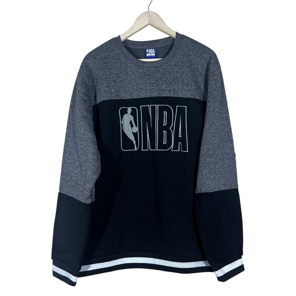 NWT NBA Colorblock Embroidered Logo Sweatshirt Charcoal Black Sporty Size XL